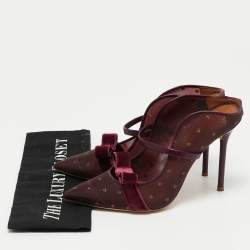 Malone Souliers Burgundy Mesh and Velvet Marguerite Bow Mules Size 38