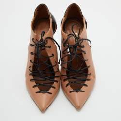 Pre Owned Malone Souliers Brown/Black Leather Montana Lace Up Pumps Size 38