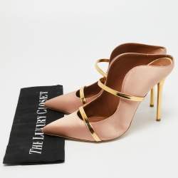 Pre Owned Malone Souliers Pink/Gold Satin and Leather Maureen Mules Size 41