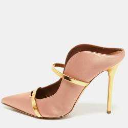 Pre Owned Malone Souliers Pink/Gold Satin and Leather Maureen Mules Size 41