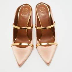 Pre Owned Malone Souliers Pink/Gold Satin and Leather Maureen Mules Size 41