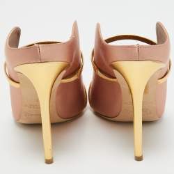 Pre Owned Malone Souliers Pink/Gold Satin and Leather Maureen Mules Size 41