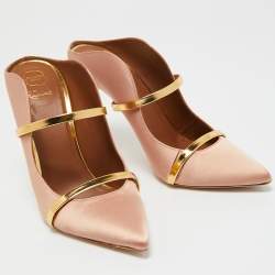 Pre Owned Malone Souliers Pink/Gold Satin and Leather Maureen Mules Size 41