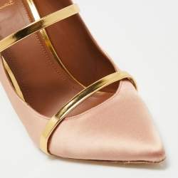 Pre Owned Malone Souliers Pink/Gold Satin and Leather Maureen Mules Size 41