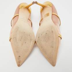 Pre Owned Malone Souliers Pink/Gold Satin and Leather Maureen Mules Size 41