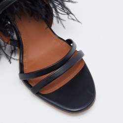Pre Owned Malone Souliers Black Leather Sonia Feather Slide Sandals Size 37