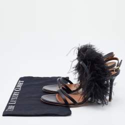 Pre Owned Malone Souliers Black Leather Sonia Feather Slide Sandals Size 37