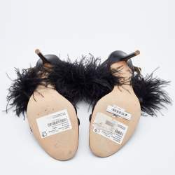 Pre Owned Malone Souliers Black Leather Sonia Feather Slide Sandals Size 37