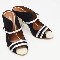 Pre Owned Malone Souliers Black/Silver Suede and Leather Maureen Block Heel Mules Size 38