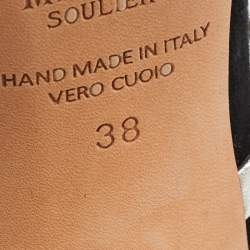 Pre Owned Malone Souliers Black/Silver Suede and Leather Maureen Block Heel Mules Size 38