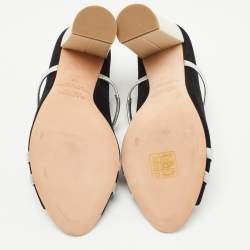 Pre Owned Malone Souliers Black/Silver Suede and Leather Maureen Block Heel Mules Size 38