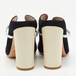 Pre Owned Malone Souliers Black/Silver Suede and Leather Maureen Block Heel Mules Size 38