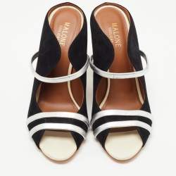 Pre Owned Malone Souliers Black/Silver Suede and Leather Maureen Block Heel Mules Size 38