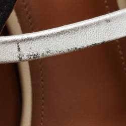 Pre Owned Malone Souliers Black/Silver Suede and Leather Maureen Block Heel Mules Size 38