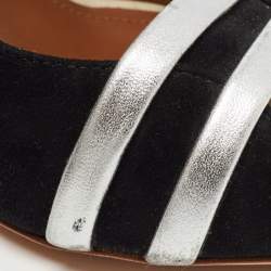 Pre Owned Malone Souliers Black/Silver Suede and Leather Maureen Block Heel Mules Size 38