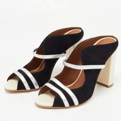 Pre Owned Malone Souliers Black/Silver Suede and Leather Maureen Block Heel Mules Size 38