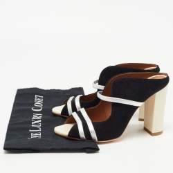 Pre Owned Malone Souliers Black/Silver Suede and Leather Maureen Block Heel Mules Size 38