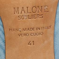 Malone Souliers Blue/Silver Moire Fabric and Leather Maureen Mules Size 41
