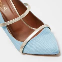 Malone Souliers Blue/Silver Moire Fabric and Leather Maureen Mules Size 41
