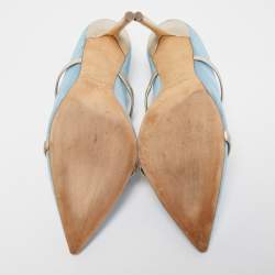 Malone Souliers Blue/Silver Moire Fabric and Leather Maureen Mules Size 41