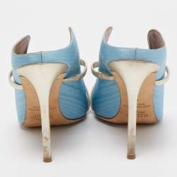 Malone Souliers Blue/Silver Moire Fabric and Leather Maureen Mules Size 41