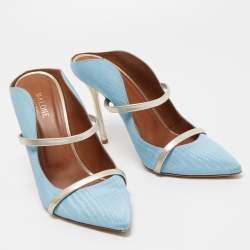 Malone Souliers Blue/Silver Moire Fabric and Leather Maureen Mules Size 41