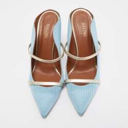 Malone Souliers Blue/Silver Moire Fabric and Leather Maureen Mules Size 41