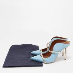 Malone Souliers Blue/Silver Moire Fabric and Leather Maureen Mules Size 41