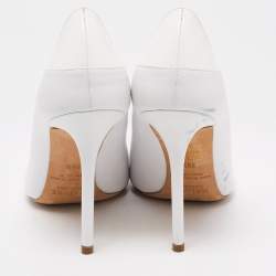 Malone Souliers White Leather and Patent Penelope Pointed Toe Pumps Size 39.5