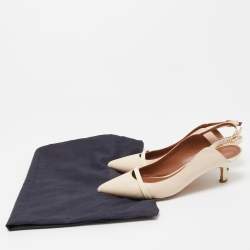 Pre Owned Malone Souliers Light Pink/Cream Patent and Leather Marion Slingback Pumps Size 37