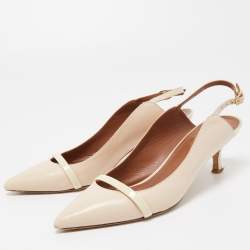 Pre Owned Malone Souliers Light Pink/Cream Patent and Leather Marion Slingback Pumps Size 37