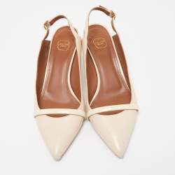 Pre Owned Malone Souliers Light Pink/Cream Patent and Leather Marion Slingback Pumps Size 37