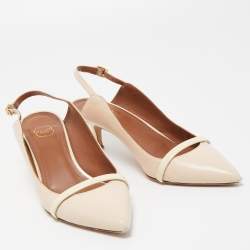 Pre Owned Malone Souliers Light Pink/Cream Patent and Leather Marion Slingback Pumps Size 37