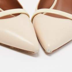 Pre Owned Malone Souliers Light Pink/Cream Patent and Leather Marion Slingback Pumps Size 37
