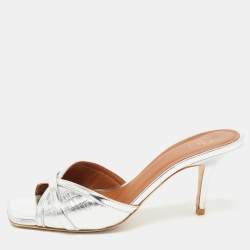 Pre Owned Malone Souliers Silver Leather Perla Slide Sandals Size 37