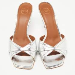 Pre Owned Malone Souliers Silver Leather Perla Slide Sandals Size 37