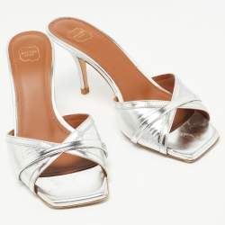 Pre Owned Malone Souliers Silver Leather Perla Slide Sandals Size 37
