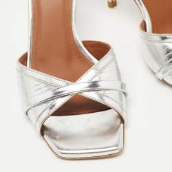 Pre Owned Malone Souliers Silver Leather Perla Slide Sandals Size 37