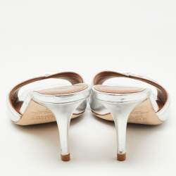Pre Owned Malone Souliers Silver Leather Perla Slide Sandals Size 37