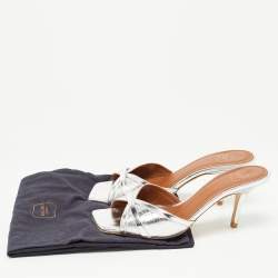 Pre Owned Malone Souliers Silver Leather Perla Slide Sandals Size 37