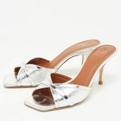Pre Owned Malone Souliers Silver Leather Perla Slide Sandals Size 37