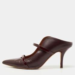 Pre Owned Malone Souliers Burgundy Patent and Leather Maureen Mules Size 37