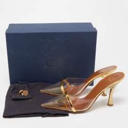 Pre Owned Malone Souliers Gold Patent Leather and PVC Joella Mule Sandals Size 38.5