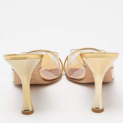 Pre Owned Malone Souliers Gold Patent Leather and PVC Joella Mule Sandals Size 38.5