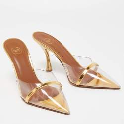 Pre Owned Malone Souliers Gold Patent Leather and PVC Joella Mule Sandals Size 38.5