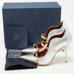 Pre Owned Malone Souliers Silver Foil Leather Maureen Pointed Toe Pumps Size 37.5