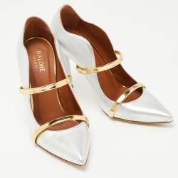 Pre Owned Malone Souliers Silver Foil Leather Maureen Pointed Toe Pumps Size 37.5