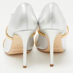 Pre Owned Malone Souliers Silver Foil Leather Maureen Pointed Toe Pumps Size 37.5