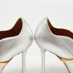 Pre Owned Malone Souliers Silver Foil Leather Maureen Pointed Toe Pumps Size 37.5