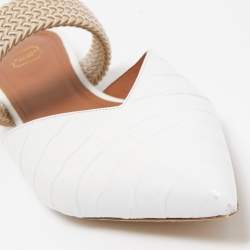 Pre Owned Malone Souliers White Croc Embossed Leather Maisie Flat Mules Size 42